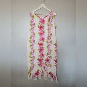 Two Palms Tropical Floral Plumeria Ruffle Hawaiian Wedding Dress SZ XL